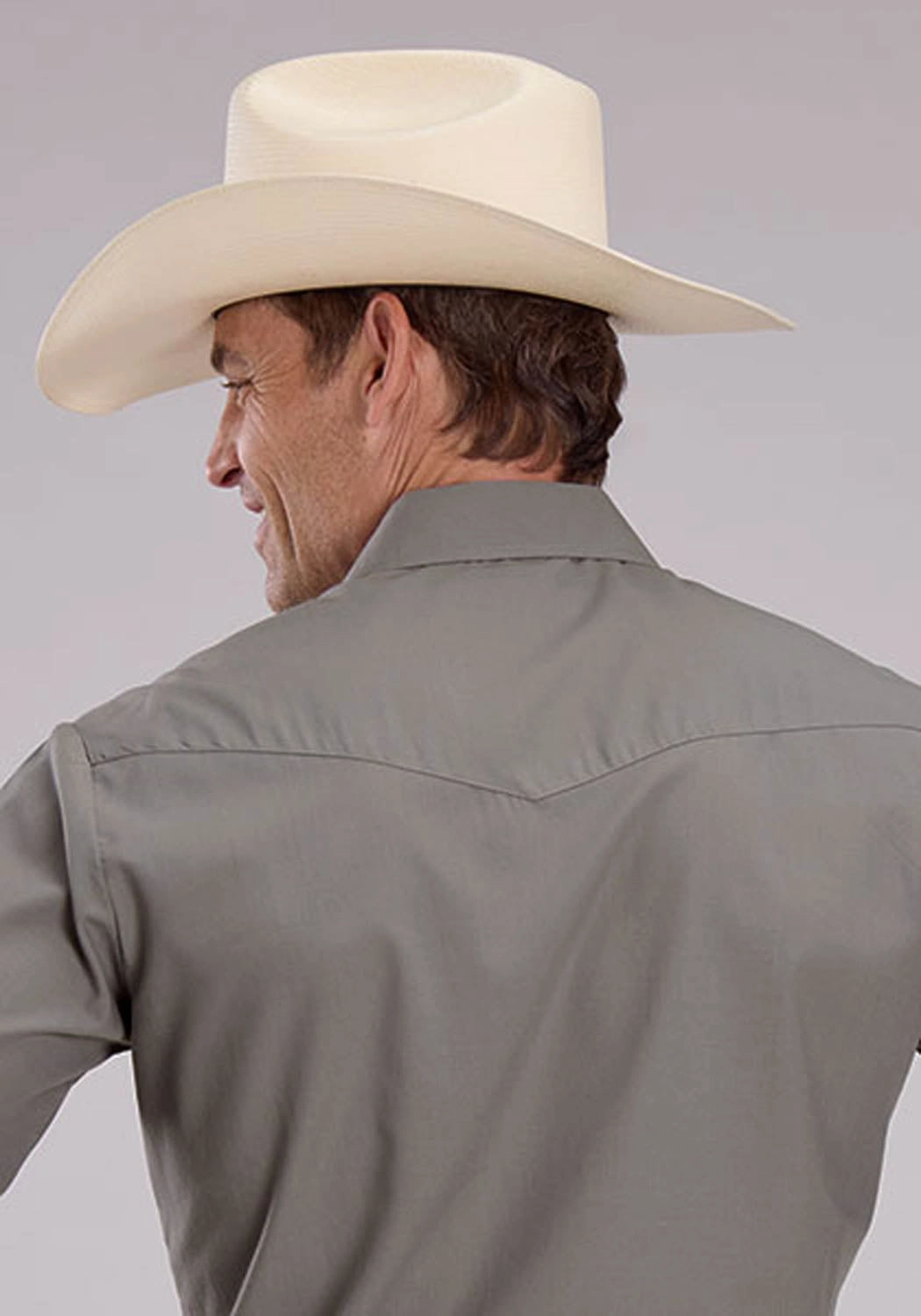 Roper Mens 2475 Solid Broadcloth Light Smokey Grey Cotton Blend L/S Shirt hypoallergenic Gradient effect