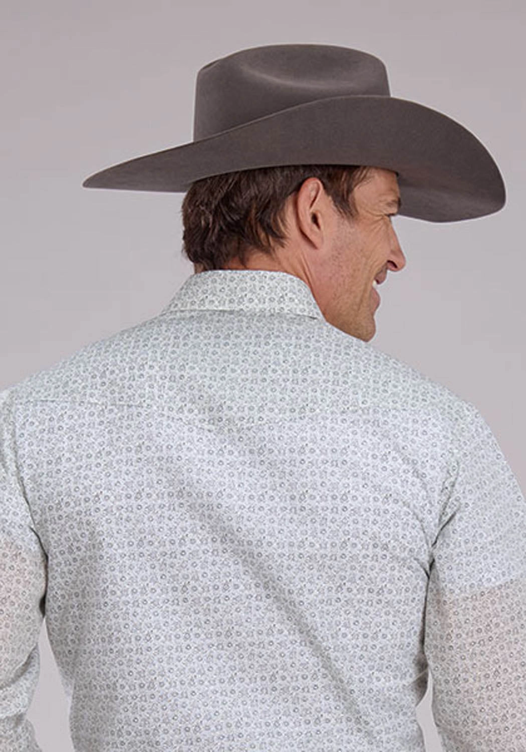 Fitted Cut Functional Pocket Roper Mens 2481 Floral Print Grey Cotton Blend L/S Shirt