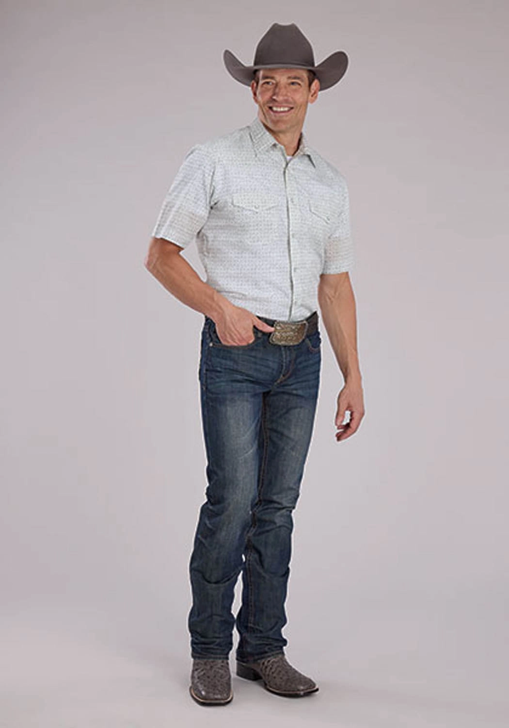 Party Ready Roper Mens 2481 Floral Print Grey/White Cotton Blend S/S Shirt