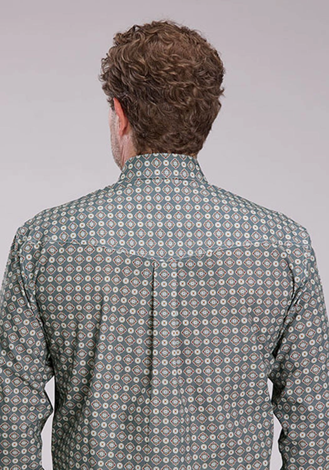 Roper Mens 2501 Medallion Foulard Grey 100% Cotton Btn L/S Shirt Raw edge Timeless Classic