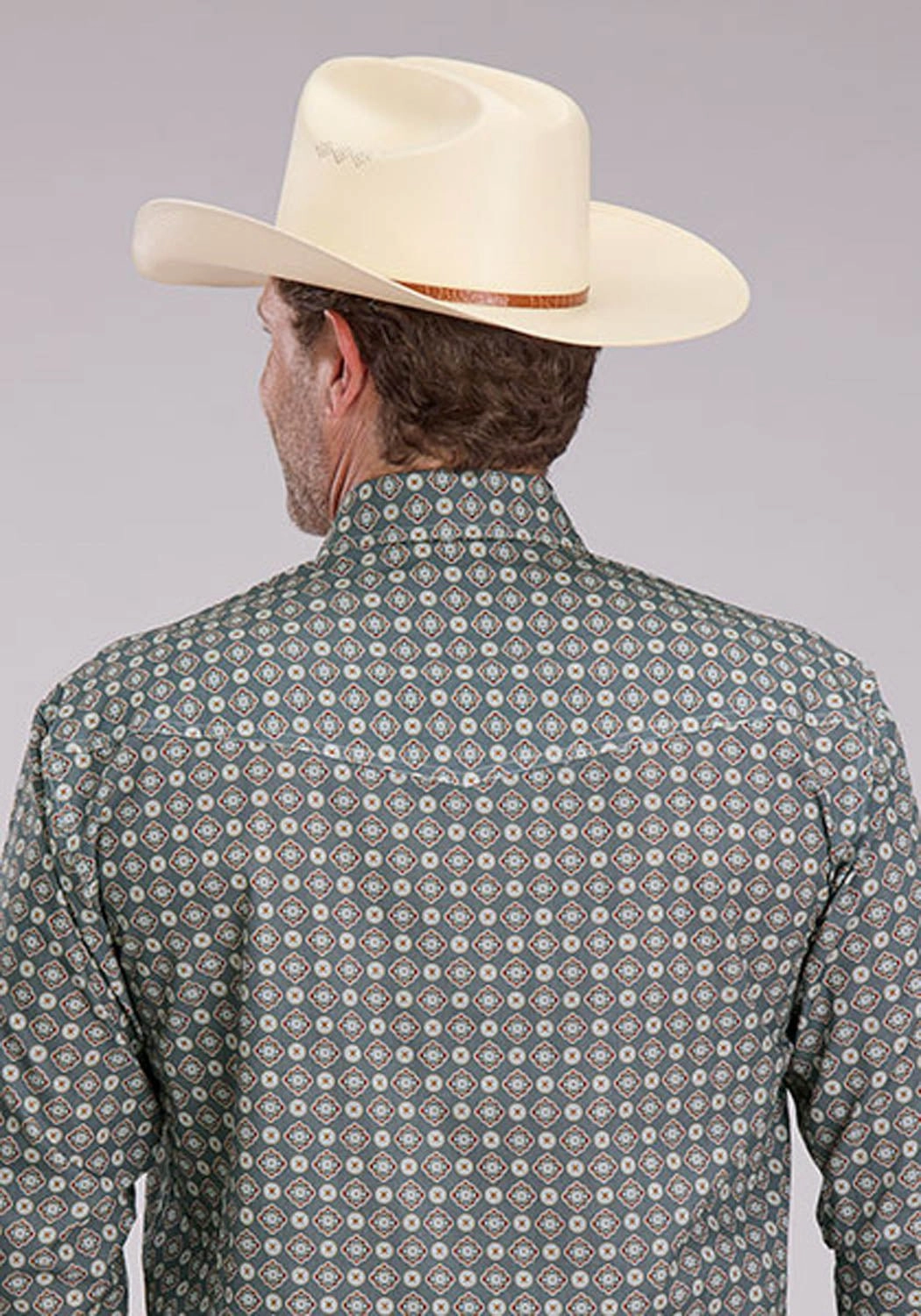 No Chafe Edging Solid Color Roper Mens 2501 Medallion Foulard Grey 100% Cotton L/S Shirt