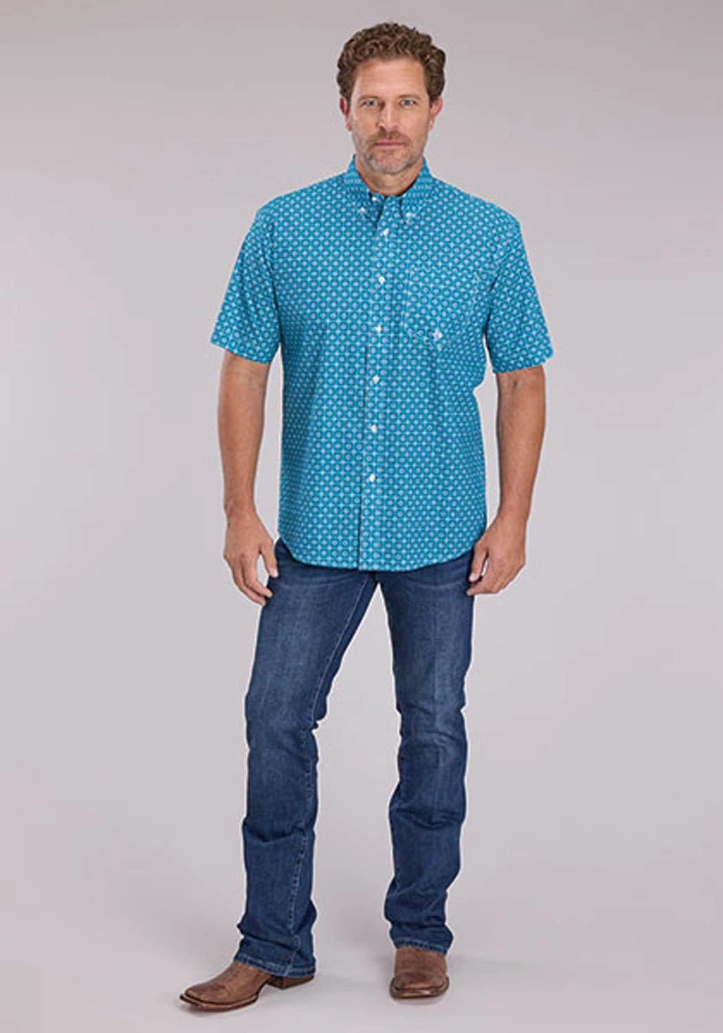 Roper Mens 2503 Bluebird Foulard Blue 100% Cotton 1 Pkt S/S Shirt Tear Resistant Reinforcement