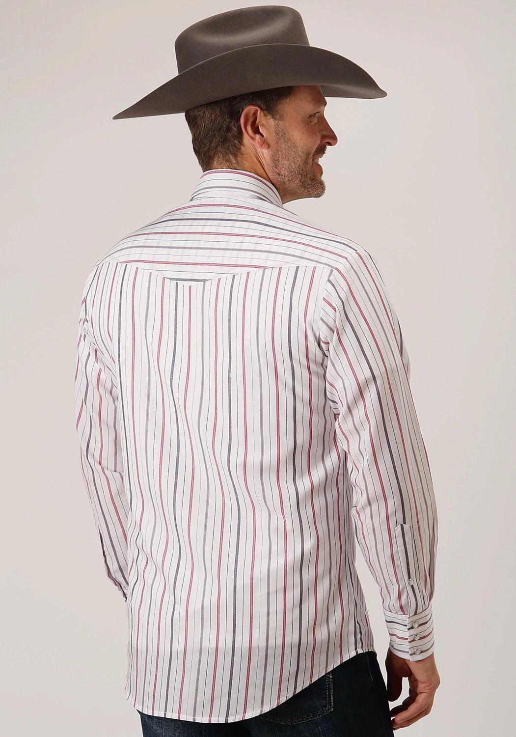 Quick Dry Technology Roper Mens 80/20 Stripes Grey/Red 80% Polyester/20% Cotton L/S Shirt