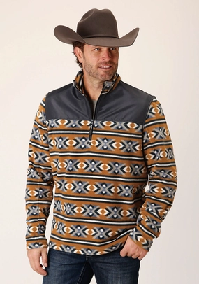 Roper Mens Aztec Print Orange 100% Polyester Fleece Jacket Temperature Regulating Fill Seamless Welded Construction