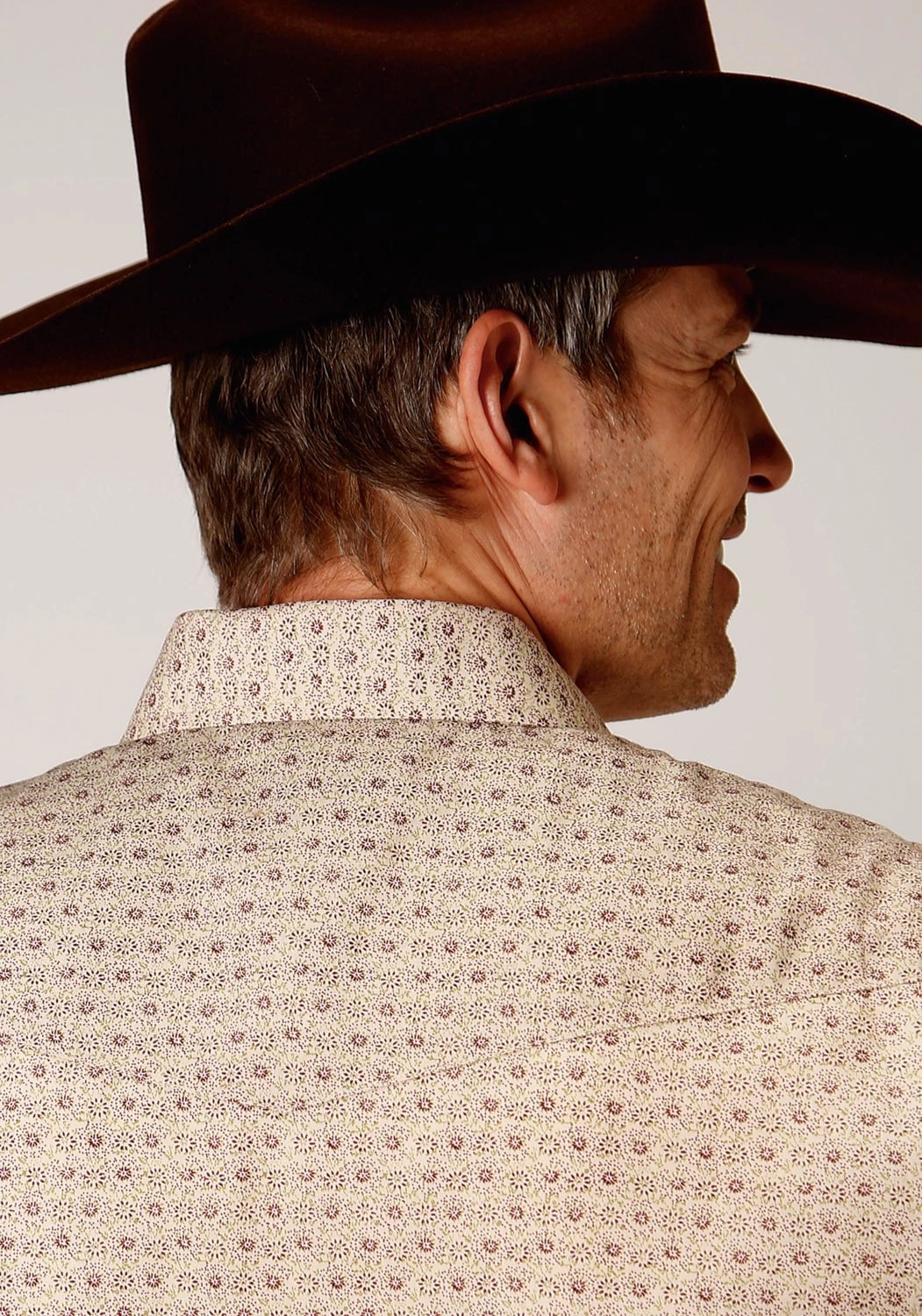 Roper Mens Beige/Rust Cotton Blend Vintage Floral L/S Shirt Anti Odor Treatment