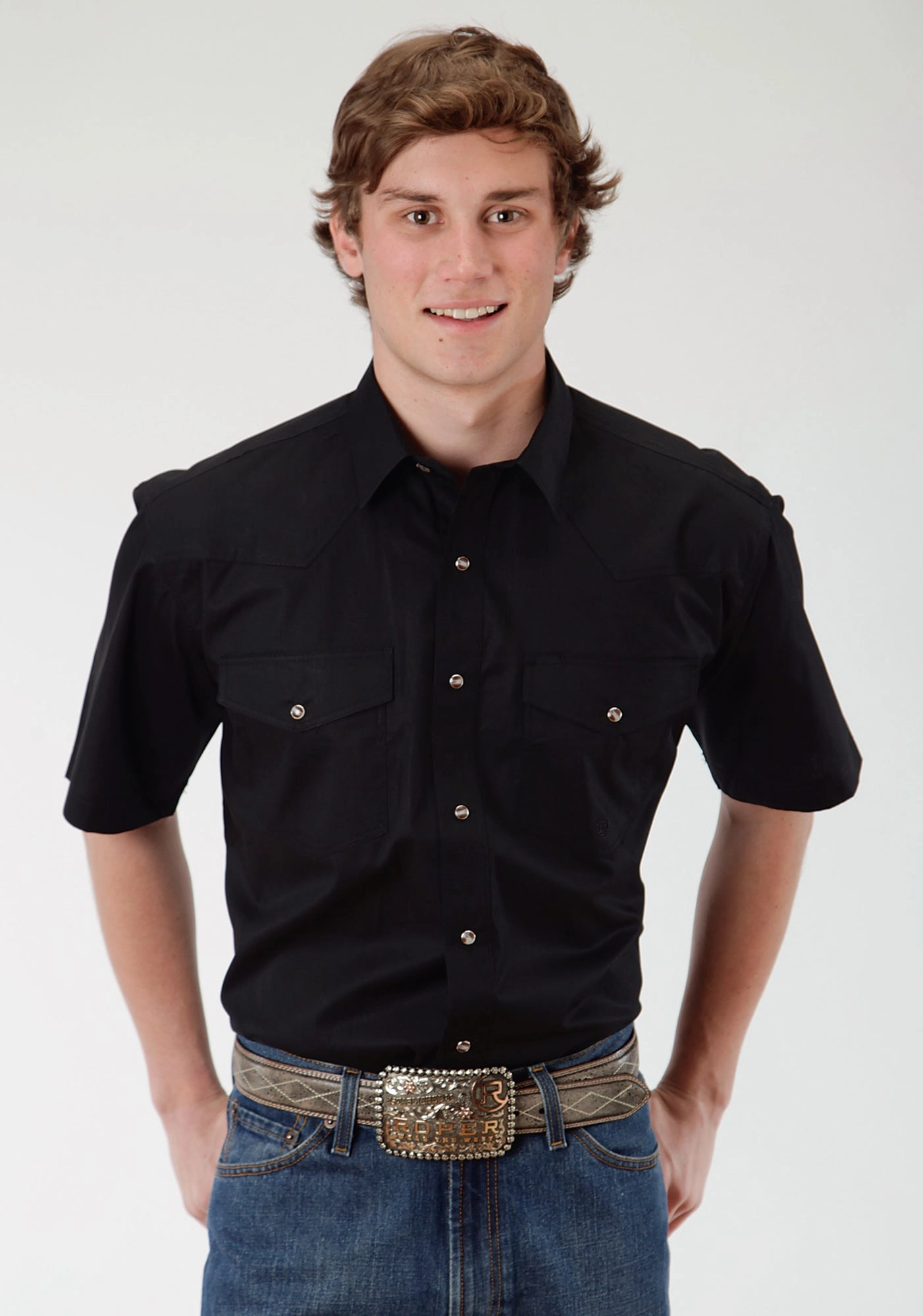 Roper Mens Black 100% Cotton S/S Shirt Temperature Regulating