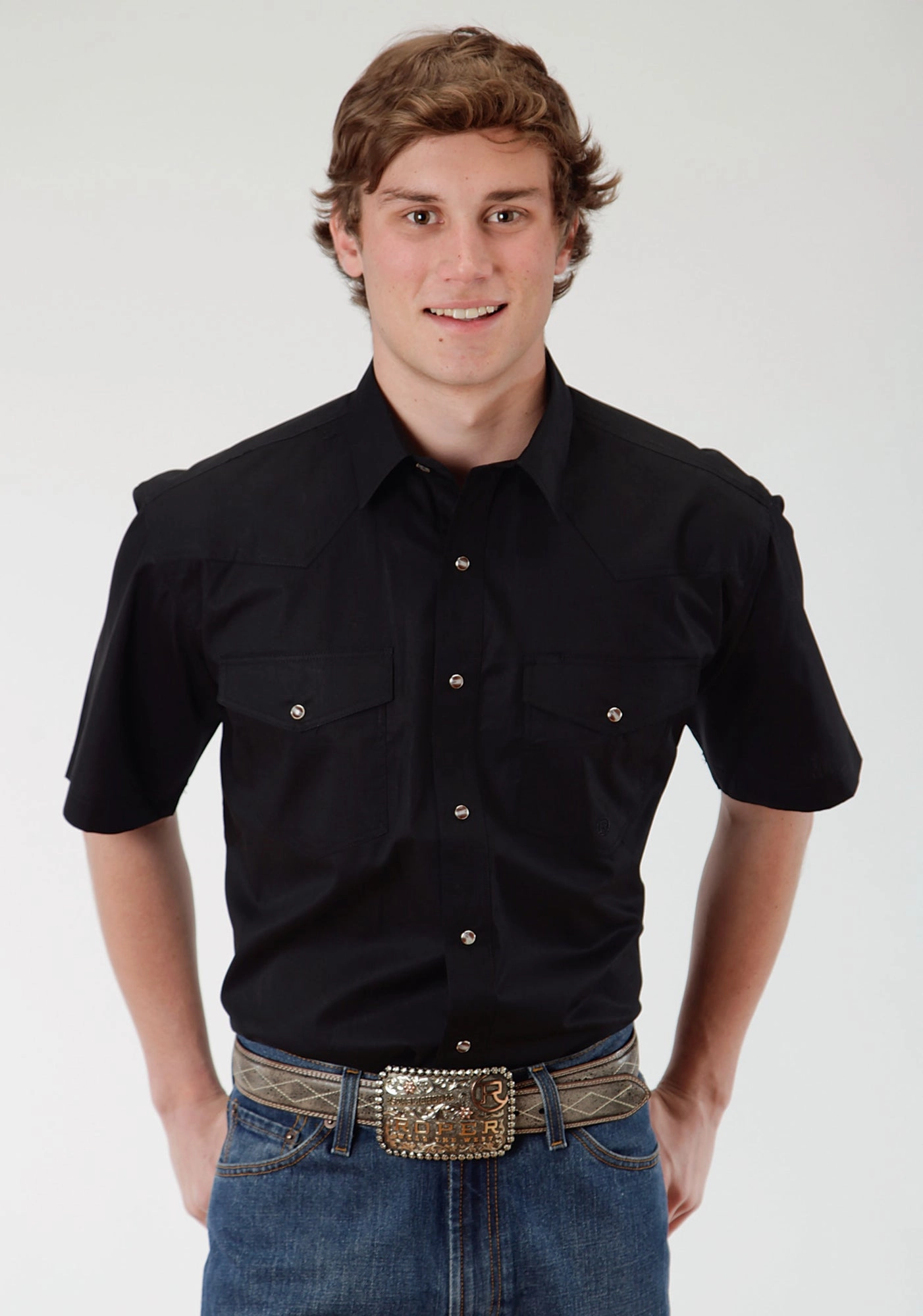 Comfort Stretch Roper Mens Black 100% Cotton S/S Shirt