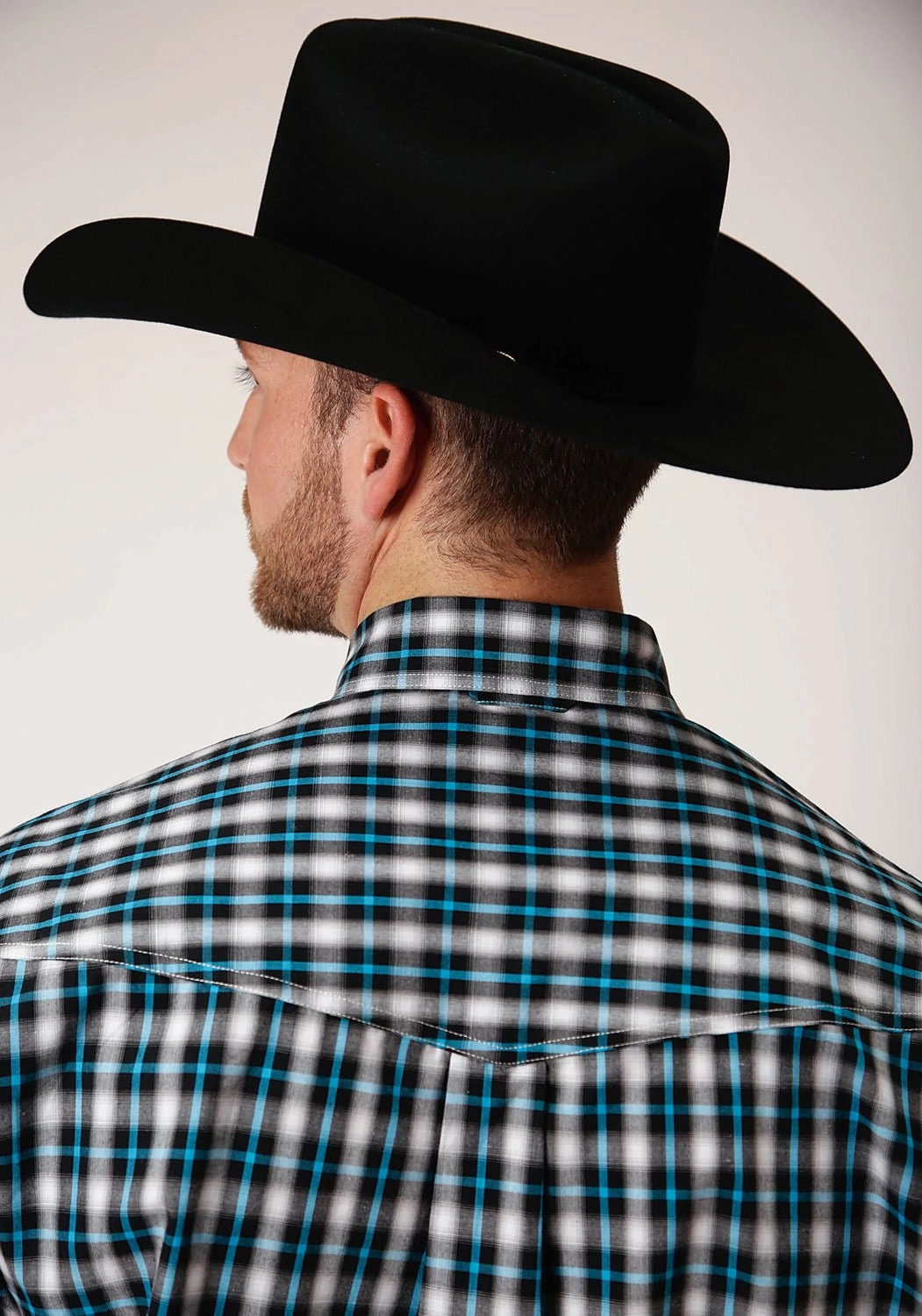 Roper Mens Black 100% Cotton Small Ombre BD L/S Btn Shirt Abstract art