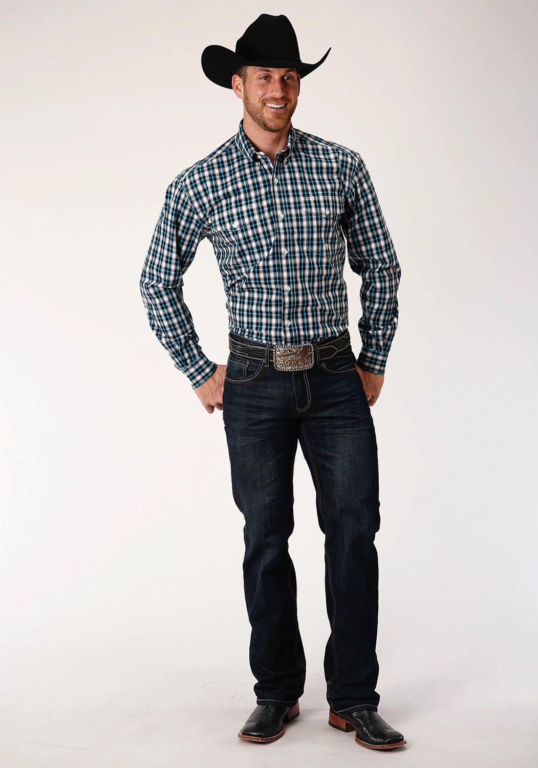 Smooth zipper closure Travel Friendly Roper Mens Black 100% Cotton Small Ombre BD L/S Btn Shirt