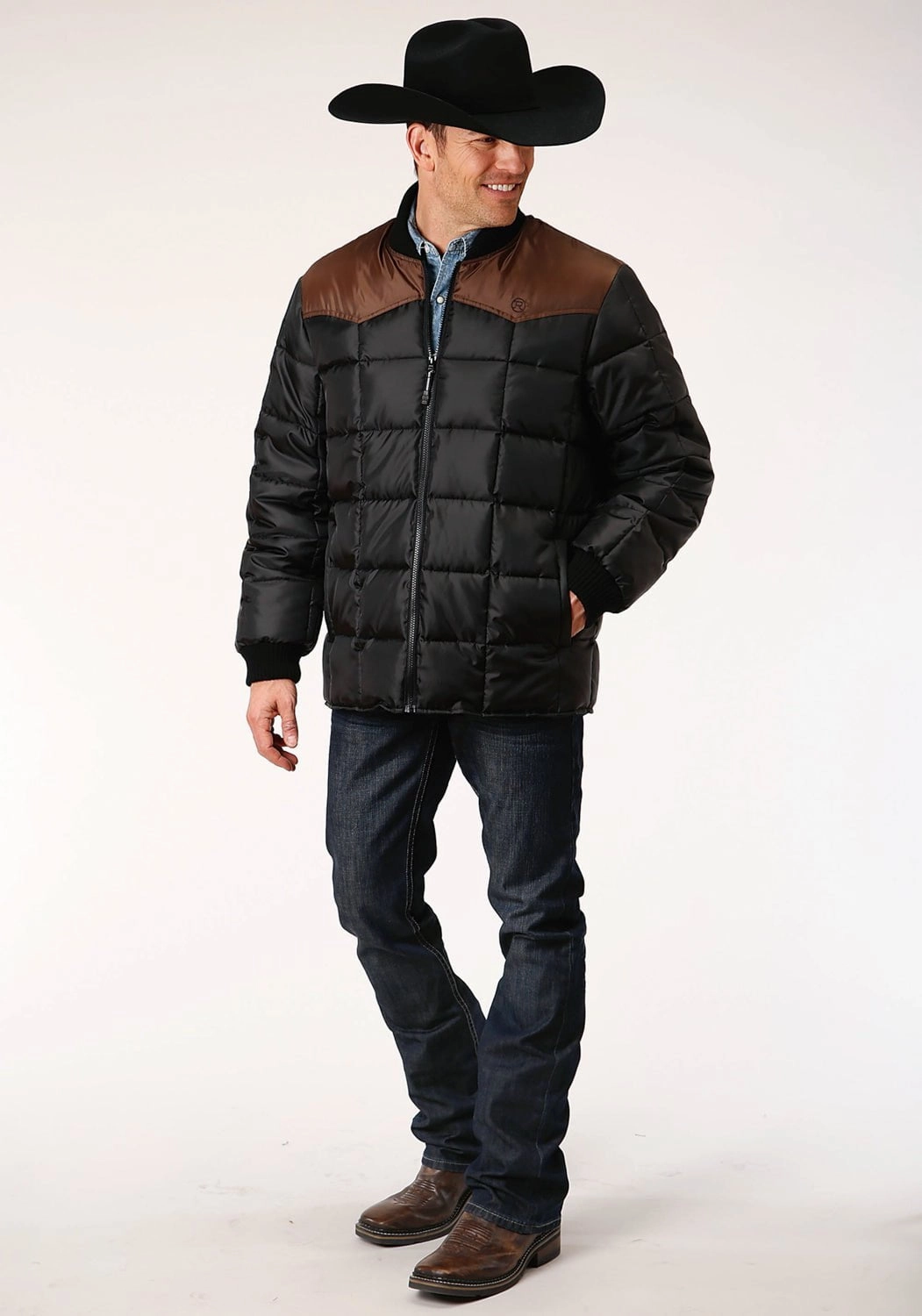 Roper Mens Black/Brown Polyester Insulated Jacket InterchangeablePanels Flexible Hood Design