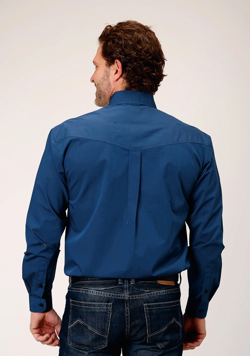 Seamless Sides Roper Mens Black Fill Button Blue 100% Cotton L/S Shirt