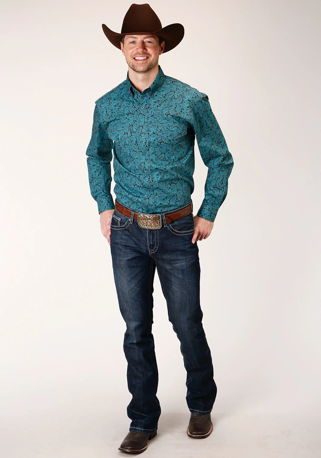 Moisture Wicking Material Roper Mens Blue 100% Cotton Agave Paisley BD L/S Btn Shirt