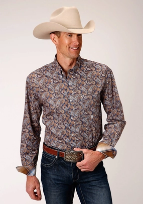 Statement Piece Cultural Inspired Roper Mens Blue 100% Cotton Country Paisley BD L/S 1 Pkt Shirt