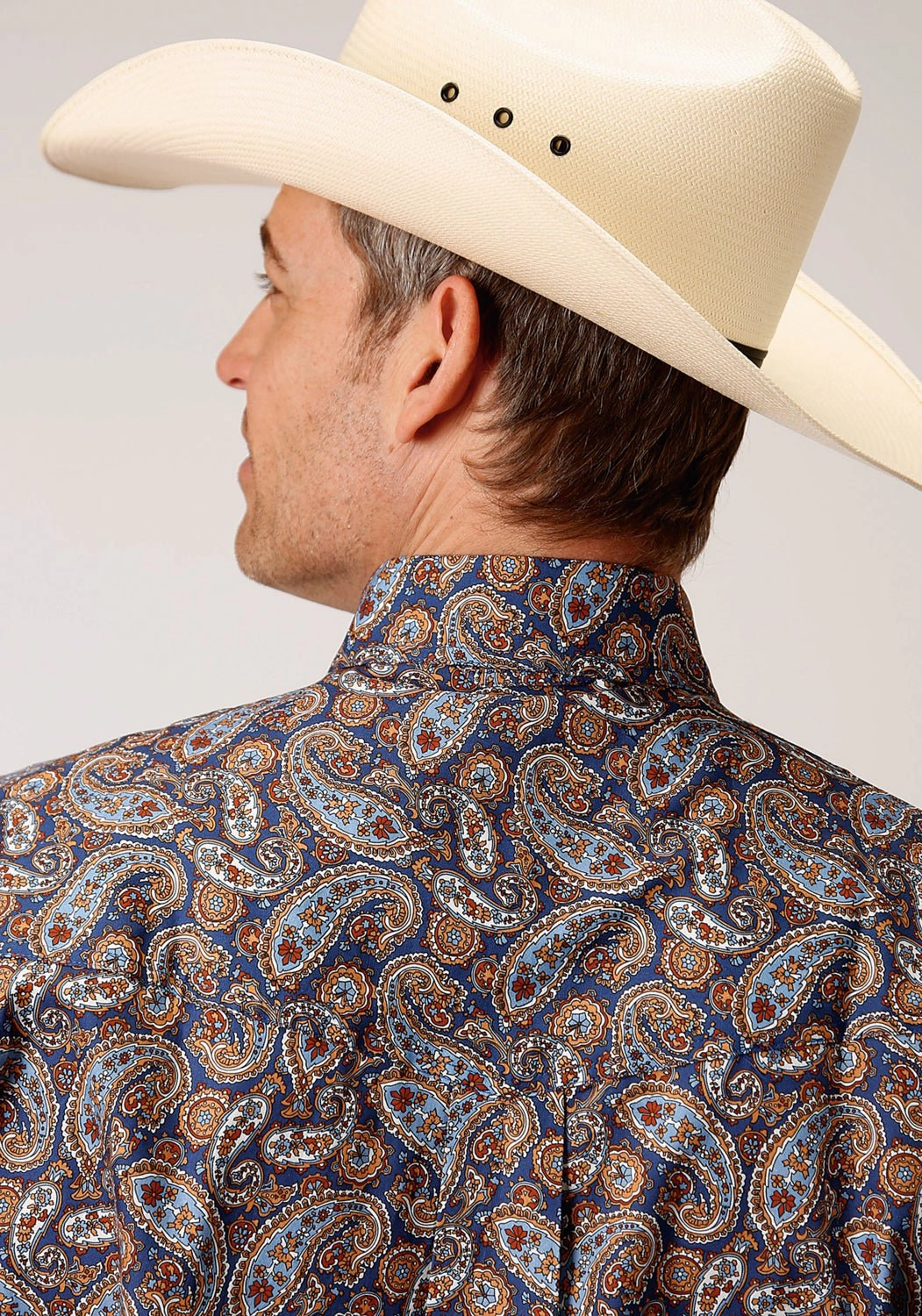 Soft Collar Design Roper Mens Blue 100% Cotton Country Paisley BD L/S Btn Shirt