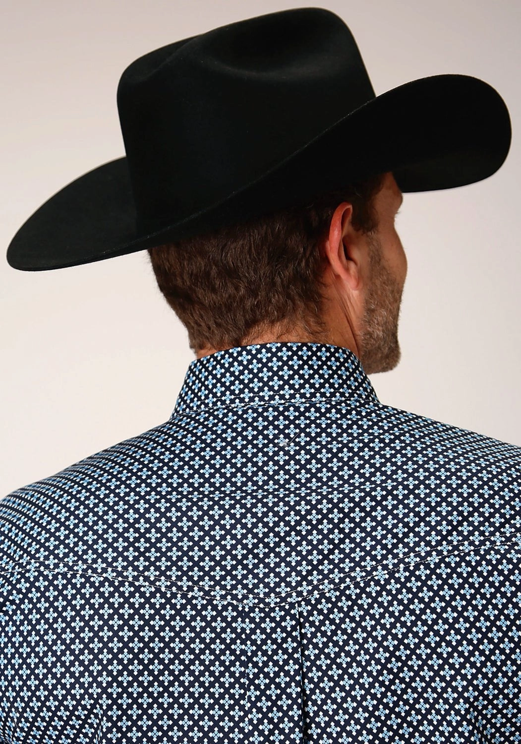 Seamless Side Panels Neutral Shade Roper Mens Blue 100% Cotton Four Leaf Foulard BD L/S Btn Shirt