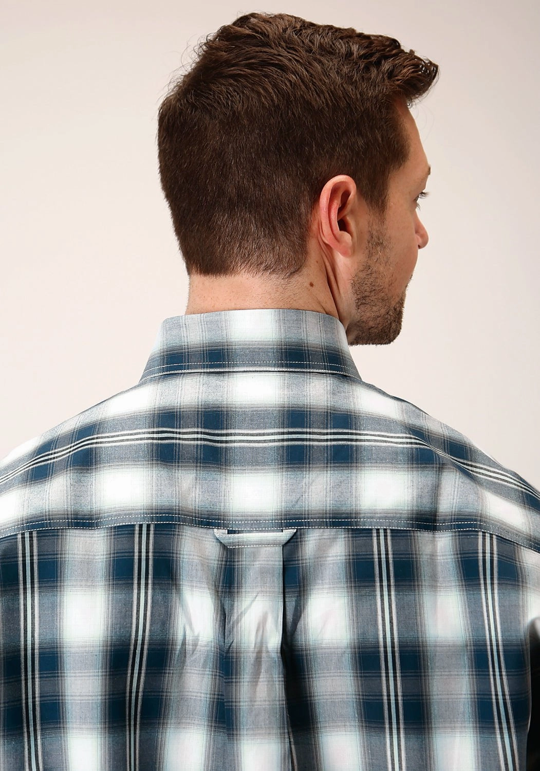 wrinkle free Roper Mens Blue 100% Cotton West Plaid BD L/S 1 Pkt Shirt