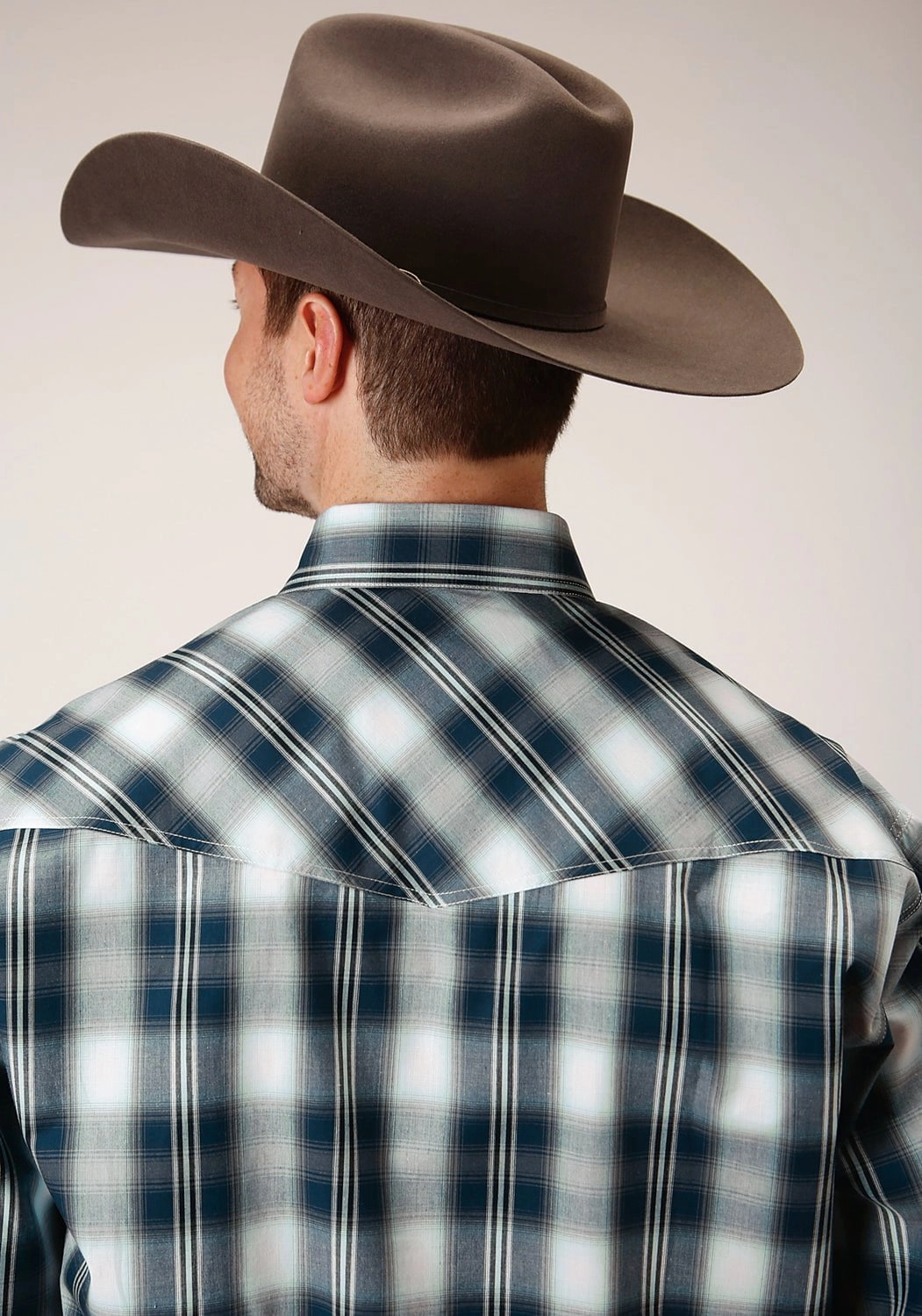 Tailored Cut Roper Mens Blue 100% Cotton West Plaid L/S Tall Shirt