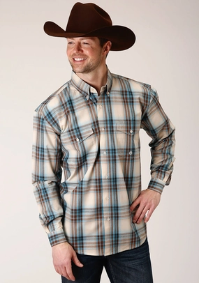 Roper Mens Brown 100% Cotton Cocoa Plaid BD L/S Button Shirt Eye-Catching Pattern Trendy Pattern