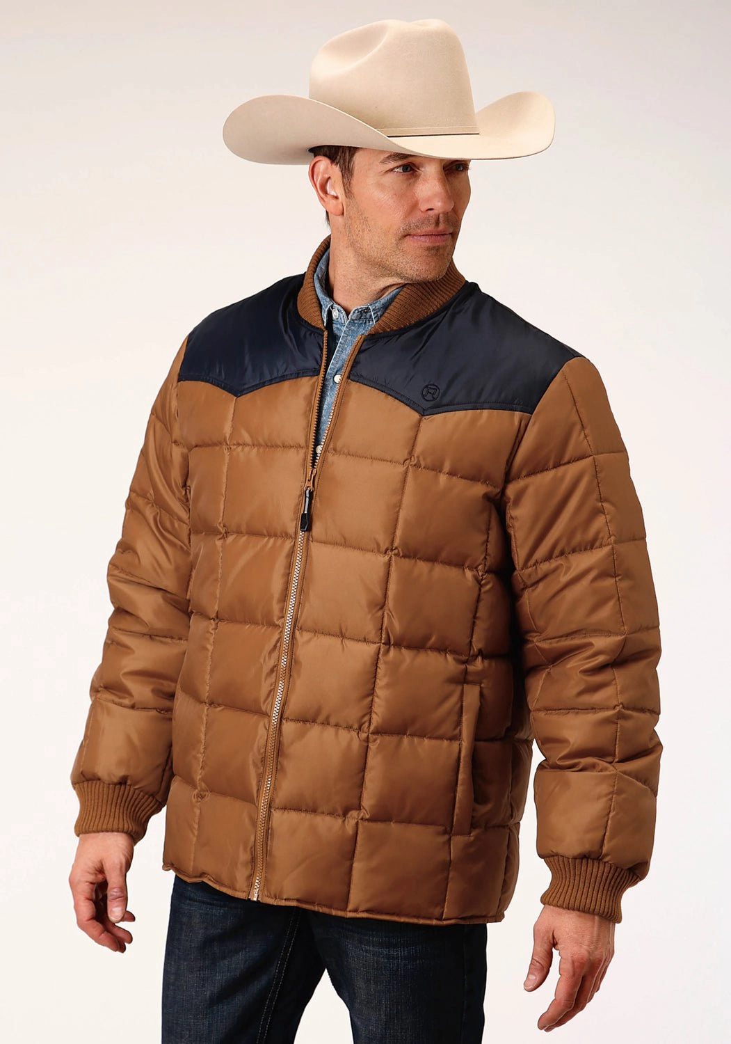 Roper Mens Brown Polyester Quilted Insulated Jacket ThermalInsulation