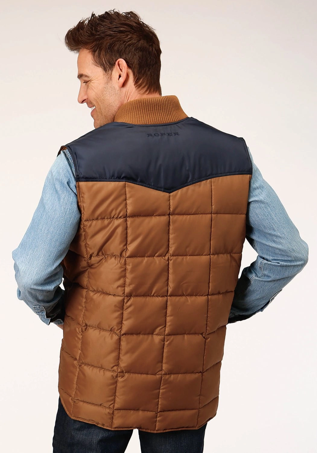 Roper Mens Brown Polyester Quilted Insulated Vest Hidden Pocket System