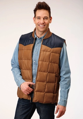 Roper Mens Brown Polyester Quilted Insulated Vest Thermal Reflective Lining