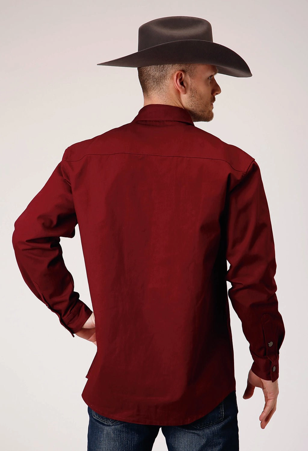 Stretch Fit Technology Roper Mens Brush Twill Rust 100% Cotton L/S Shirt