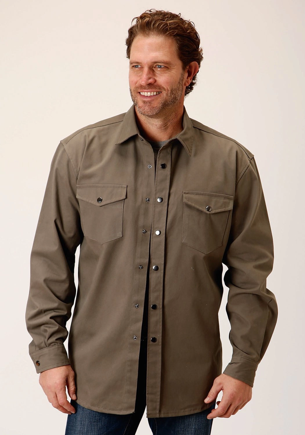 Roper Mens Brushed Twill Tan 100% Cotton L/S Shirt Thermoregulating Fabric Abrasion resistant