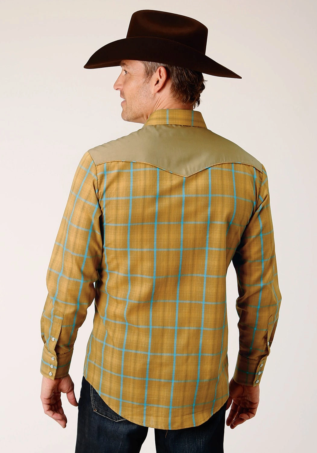 Roper Mens Butterscotch Plaid Yellow Cotton Blend L/S Shirt Day-To-Night Wear
