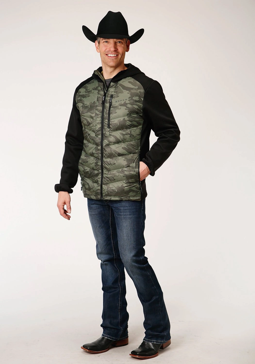 Ripstop Reinforcement All Season Versatility Roper Mens Camo/Black Nylon Down Crushable Jacket