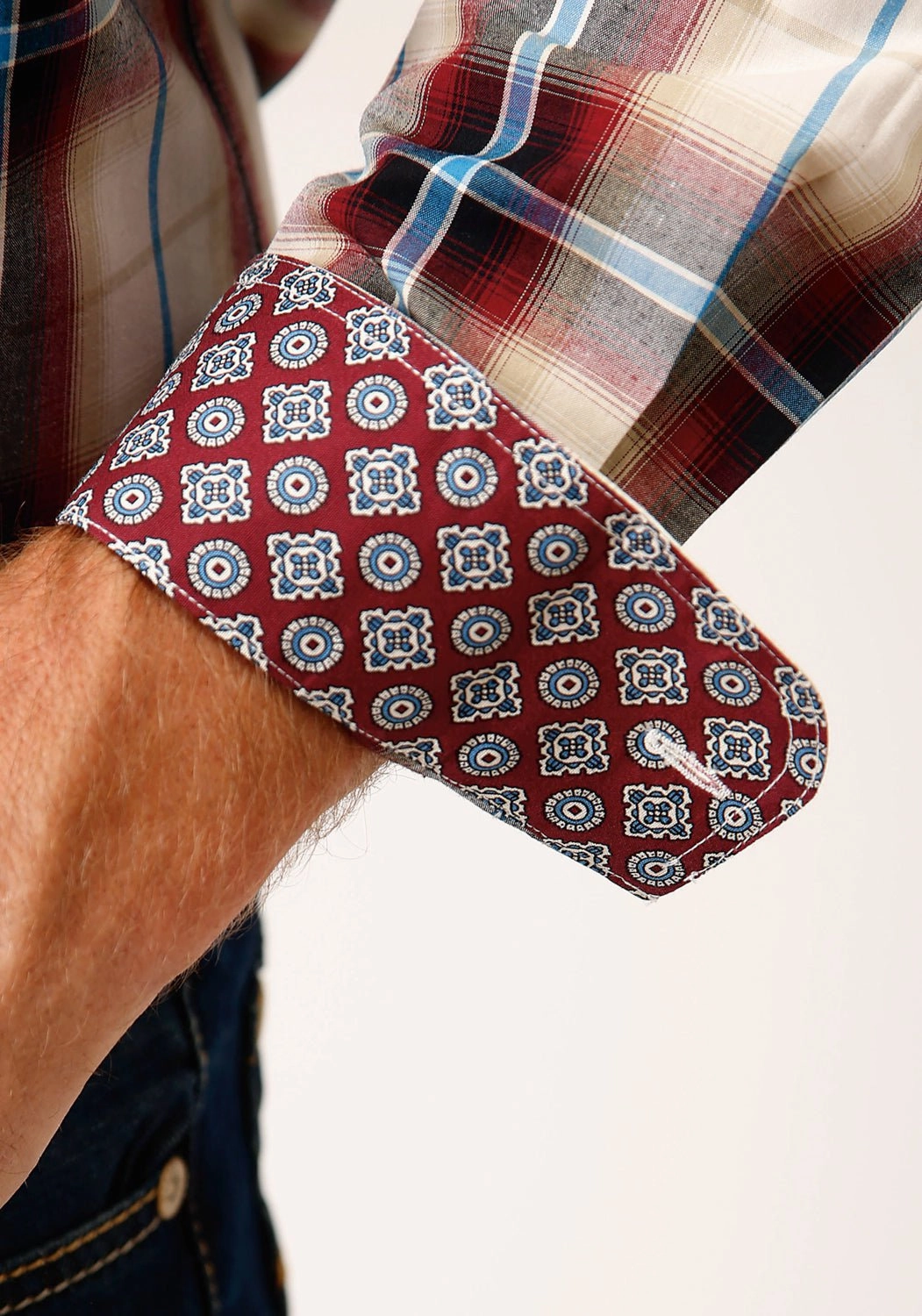 Roper Mens Canyon Plaid Red 100% Cotton L/S Shirt Wrinkle-Free