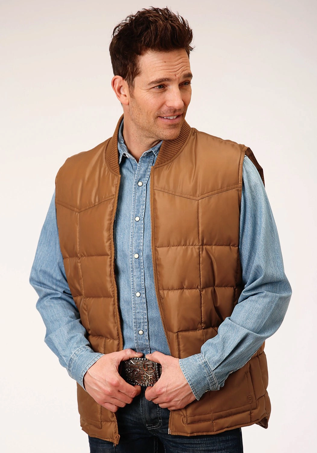 Hooded Versatile Design Roper Mens Caramel Polyester Insulated Vest