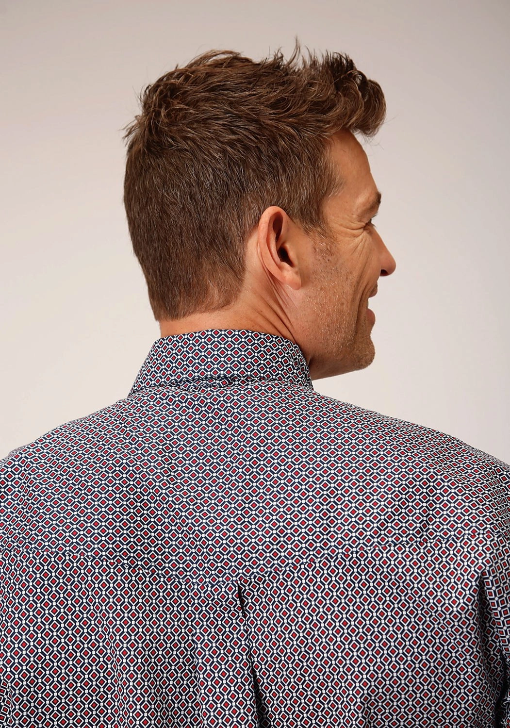 Durable Material Roomy Cut Roper Mens Classic Geo Blue 100% Cotton L/S Shirt