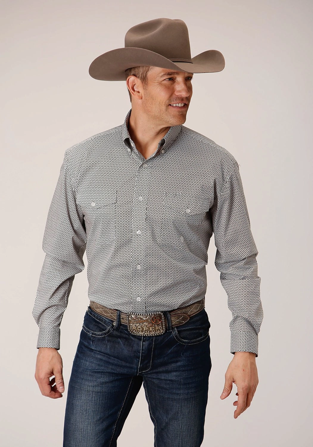 Sophisticated Elegance Roper Mens Climbing Diamond Green Cotton Blend L/S Shirt