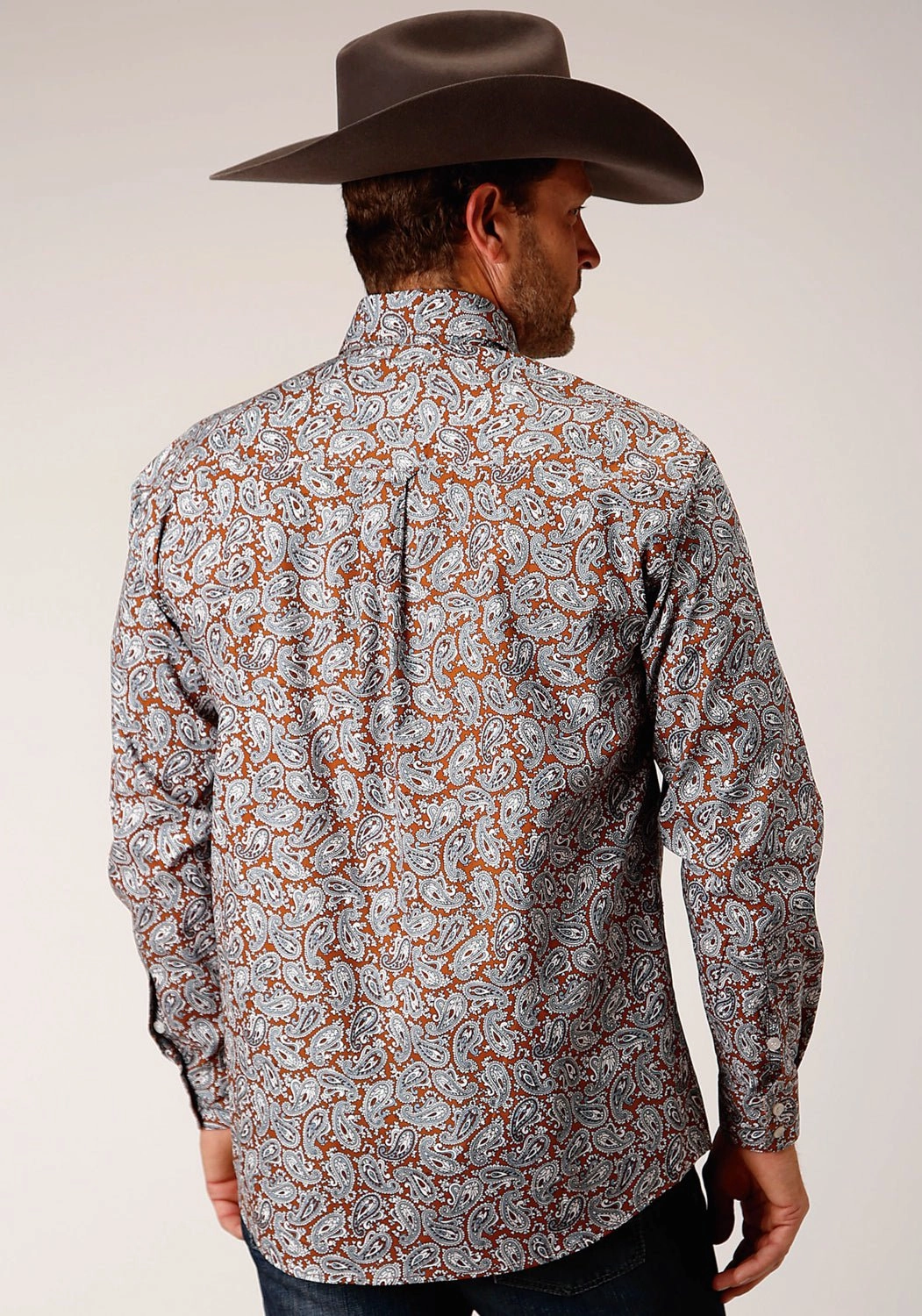 Roper Mens Copper Spring Paisley Orange 100% Cotton L/S Shirt Trendy Look Subtle Details