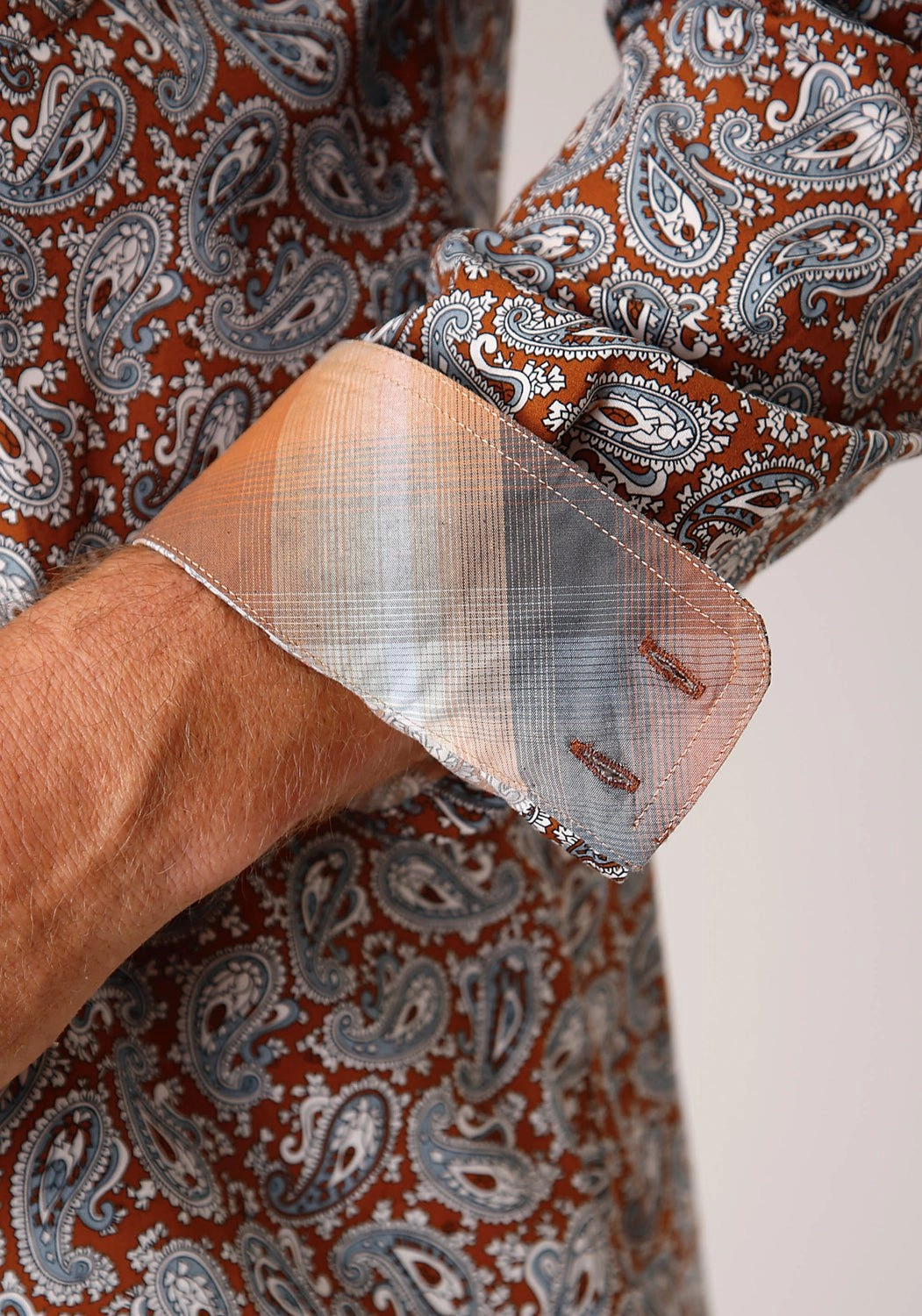 Camouflage Print High-Quality Craftsmanship Roper Mens Copper Spring Paisley Orange 100% Cotton L/S Shirt