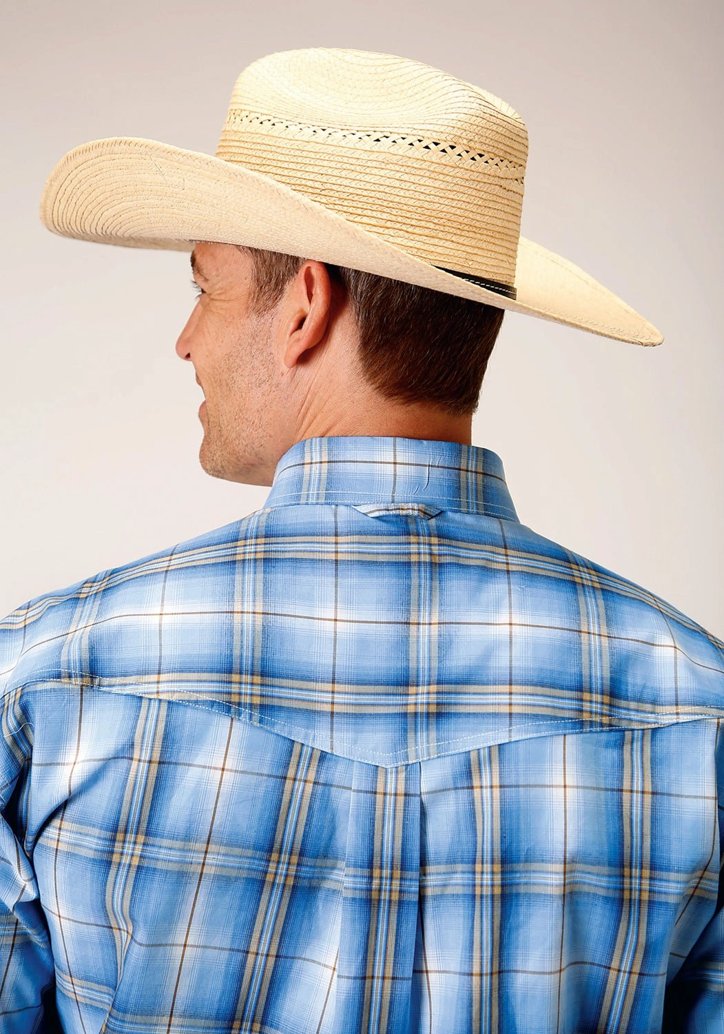 Moisture wicking Roper Mens Cornflower Plaid Blue 100% Cotton L/S Shirt