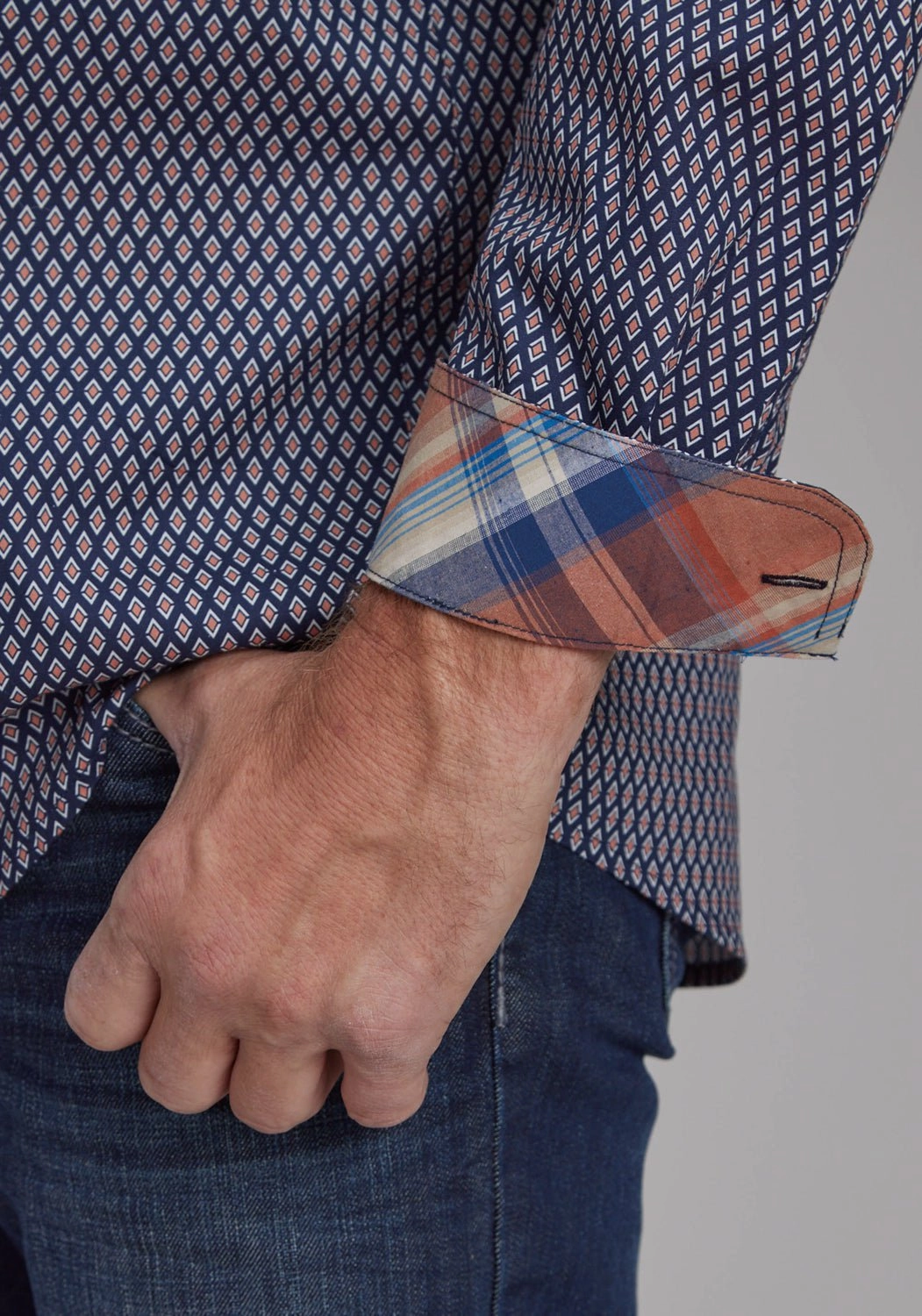 Winter Collection Roper Mens Diamond Eye Geo Blue 100% Cotton Btn L/S Shirt