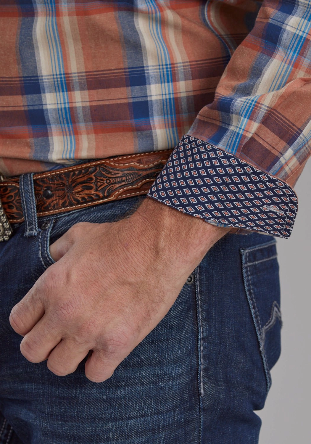 Trendy Vibes Roper Mens Falling Leaves Plaid Multi-Color 100% Cotton Btn L/S Shirt