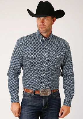 Soft Material Roper Mens Four Leaf Foulard Blue 100% Cotton Tall Btn L/S Shirt