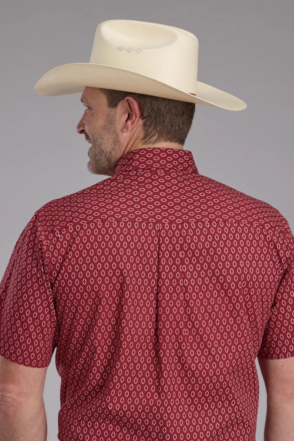 Roper Mens Geo Print Red 100% Cotton S/S Shirt Multipurpose Layering Fabric Unique Design