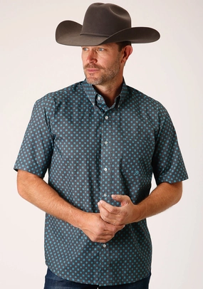 Tall Length Minimalist Closure Roper Mens Grey 100% Cotton Cottage Foulard BD S/S 1 Pkt Shirt