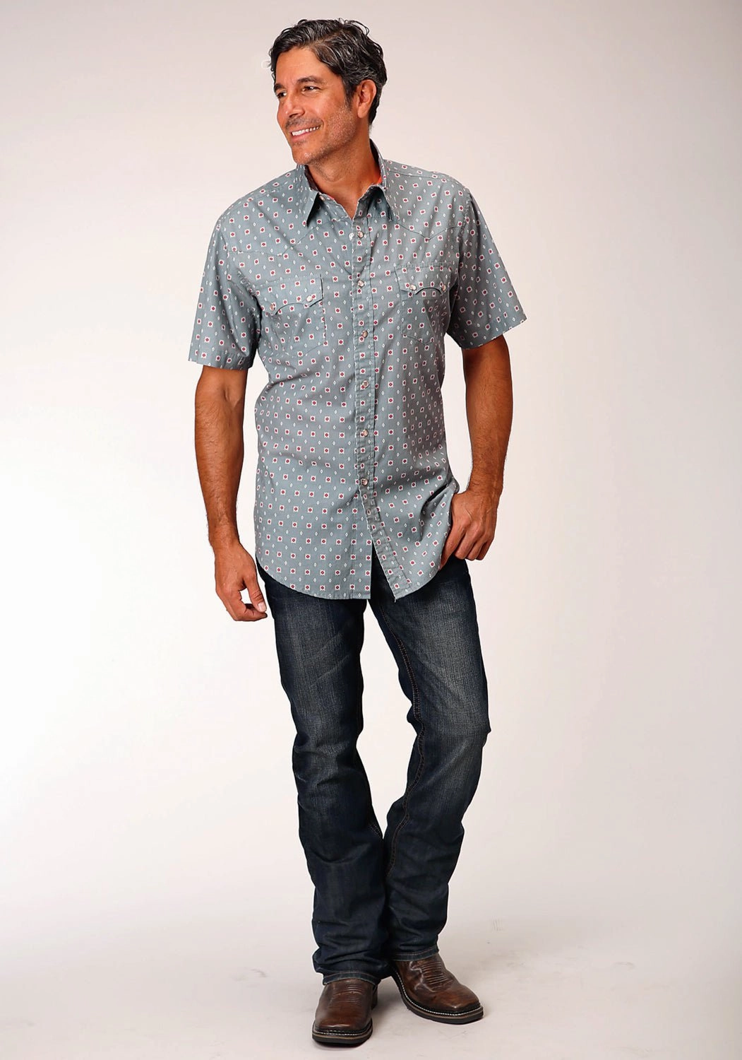 Personalized Touch Roper Mens Grey 100% Cotton Vintage Foulard S/S Shirt