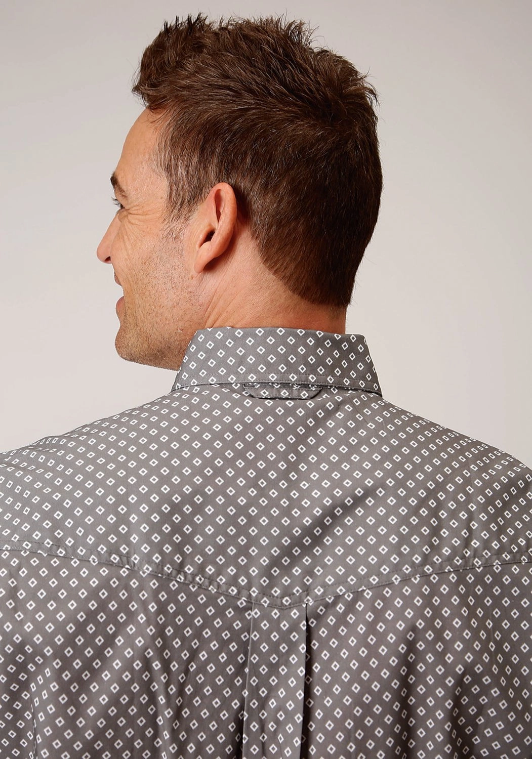 Roper Mens Grey Cotton Blend Diamond Poplin BD L/S Btn Shirt Layered Design UV Protection