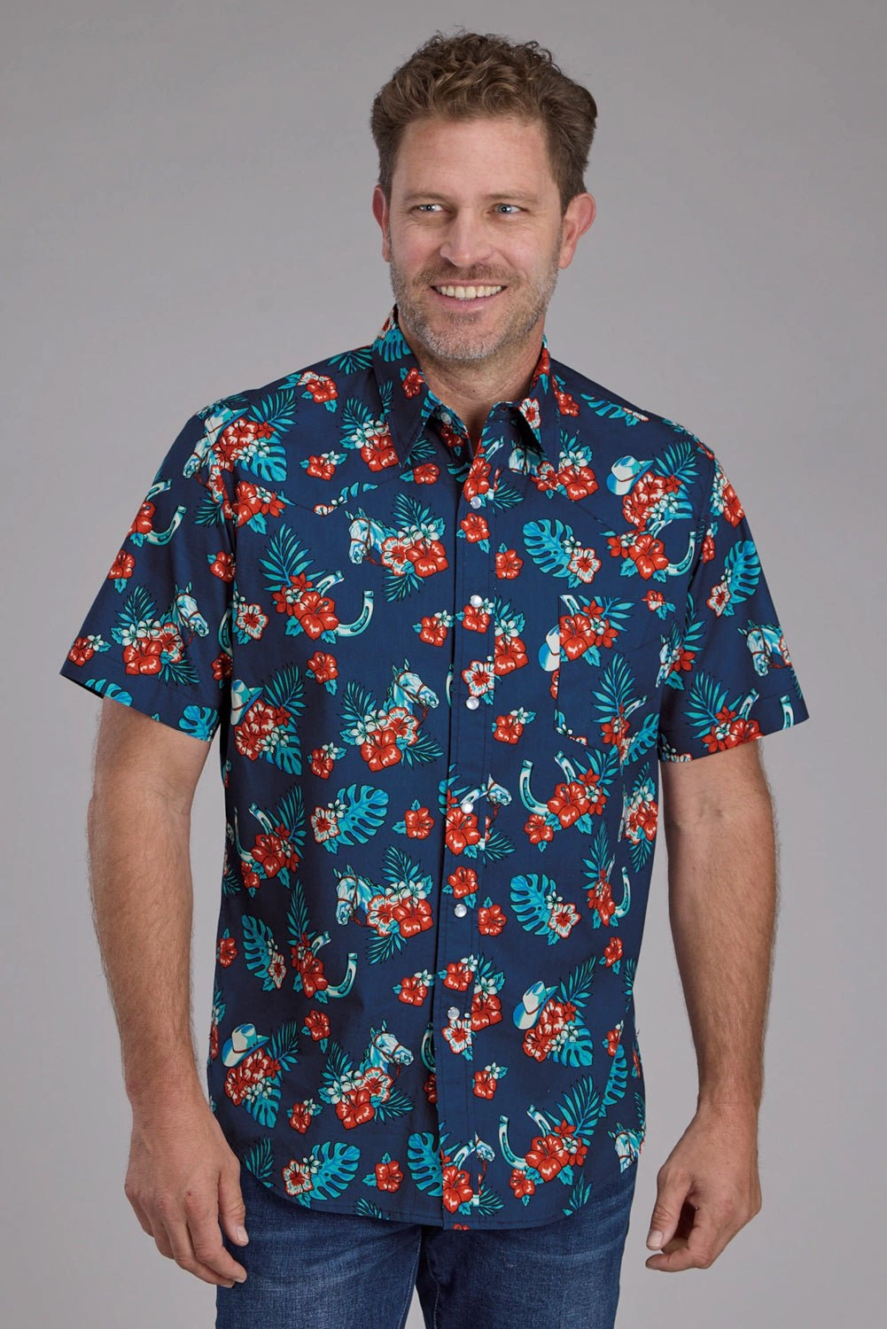 Limited Edition Roper Mens Hawaiian Print Blue 100% Cotton S/S Shirt