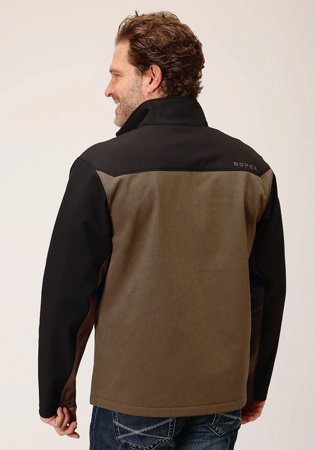 Mid Season Wear Anti Pill Fabric Tech Roper Mens Hi-Tech Black/Brown Poly/Spandex Softshell Jacket