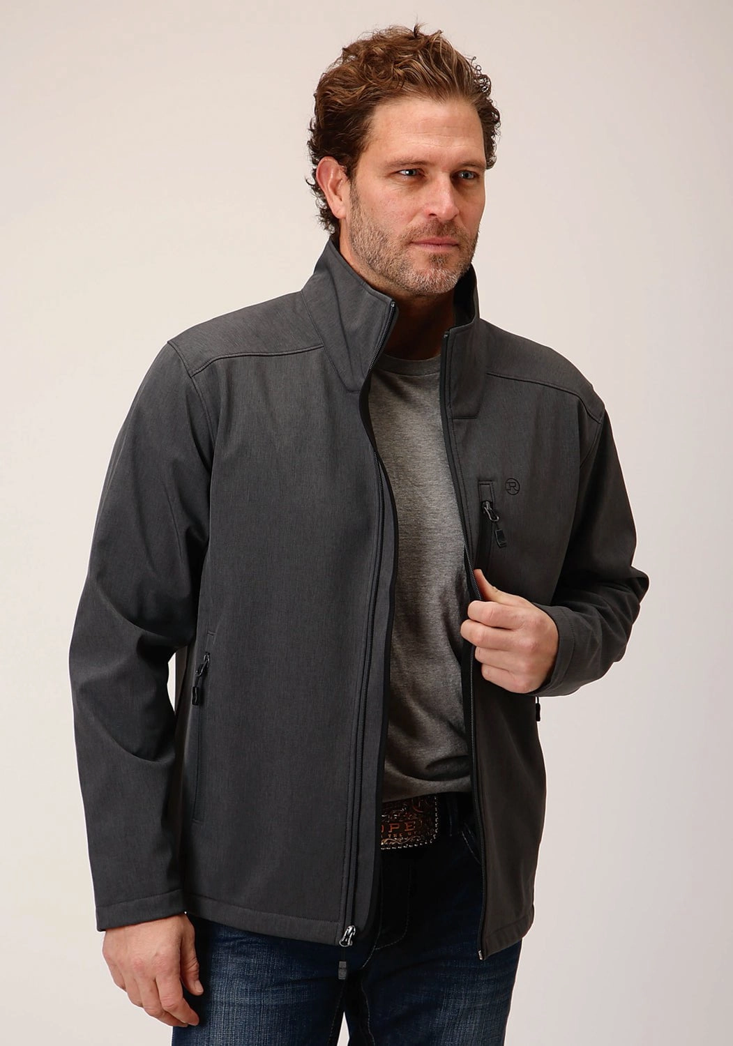 Roper Mens Hi-Tech Grey Poly/Spandex Softshell Jacket All Season Versatility All Year Use
