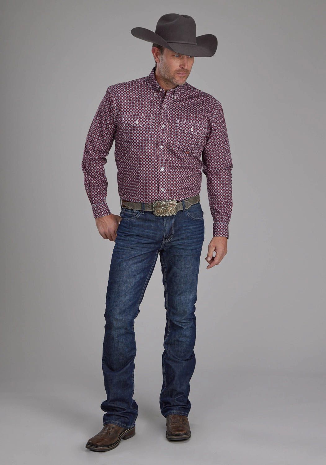 Roper Mens Highway Foulard Red 100% Cotton Btn L/S Shirt Eco Friendly Production