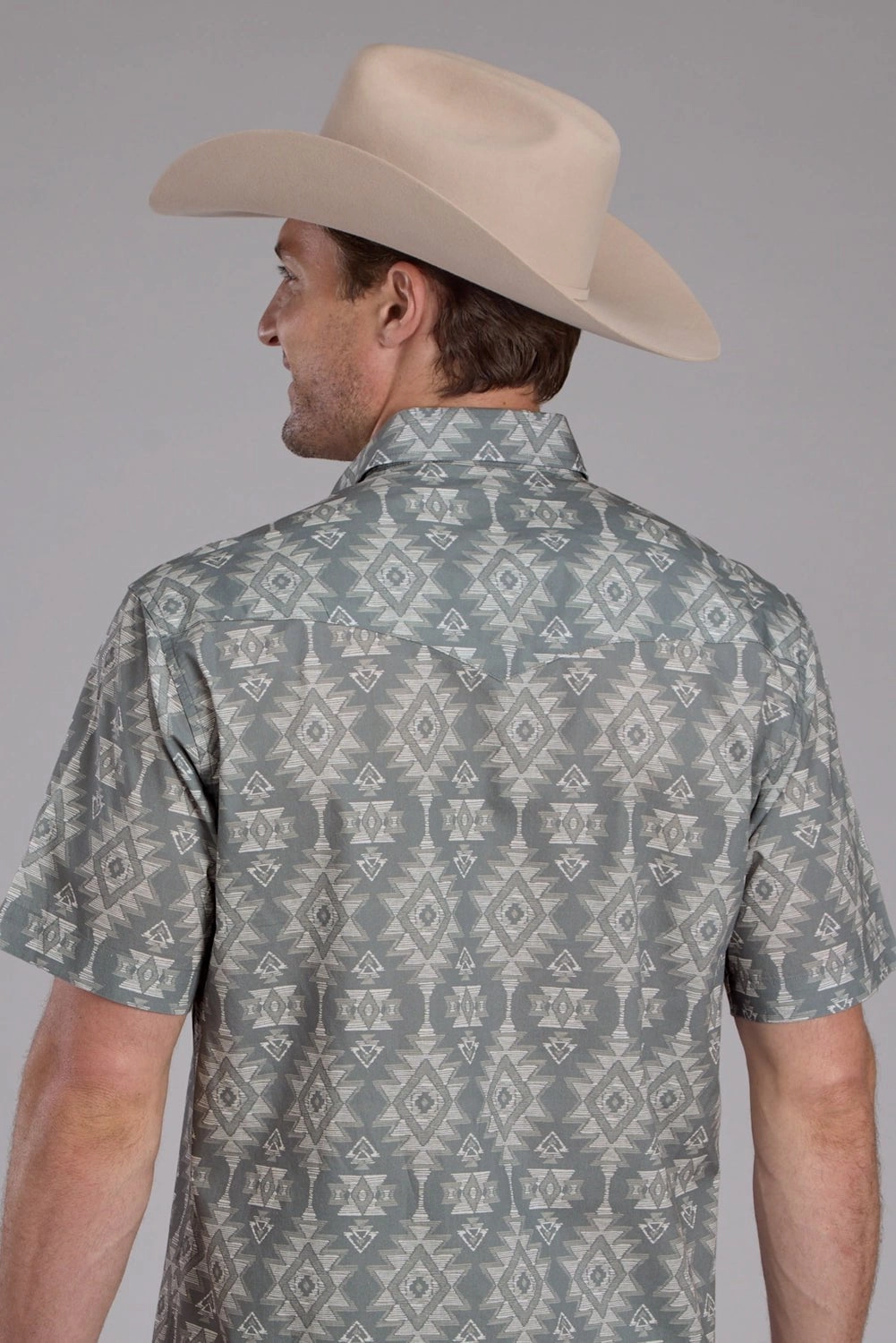 Roper Mens Horizontal Scribble Aztec Grey 100% Cotton S/S Shirt Professional Look