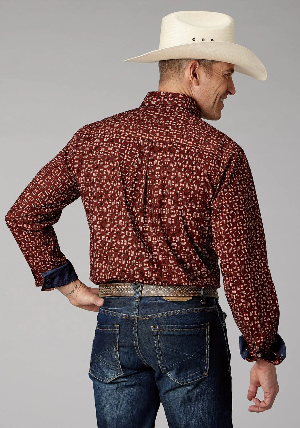 Roper Mens Ikat Arrows Red 100% Cotton L/S Shirt Youthful Style