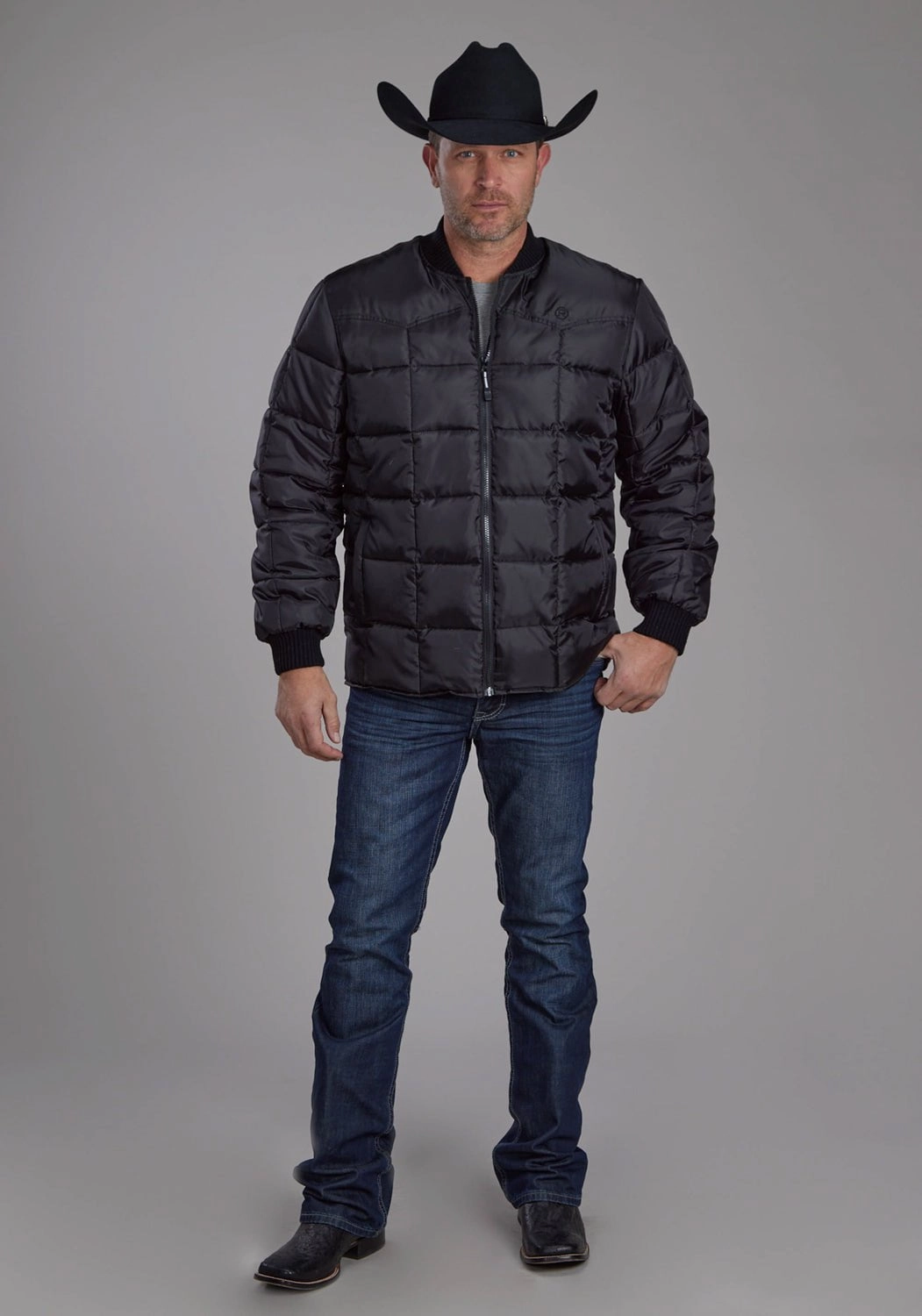 Roper Mens Insulated Western Black 100% Polyester Insulated Jacket Microfiber Blend